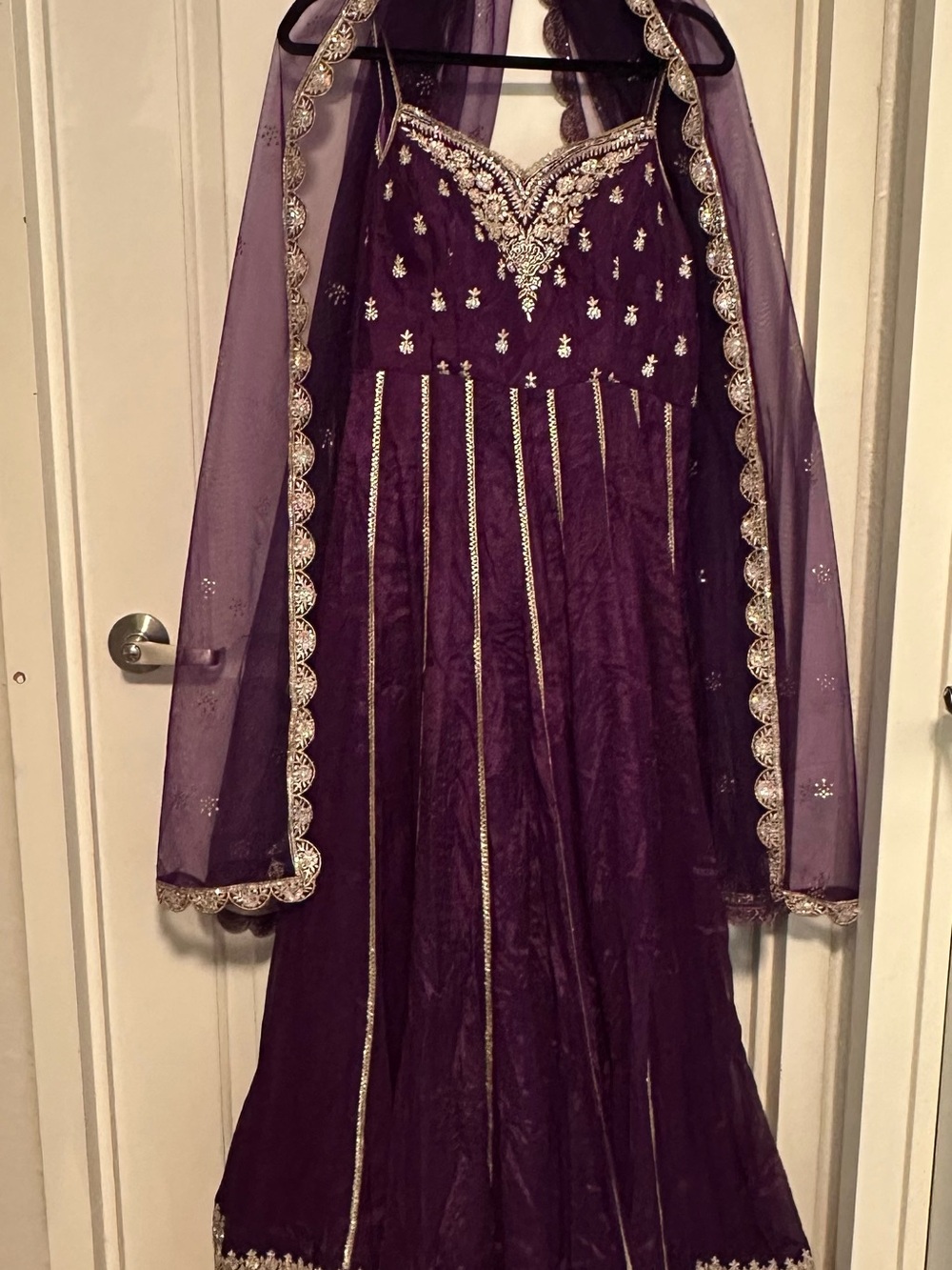 Girls' Purple Embellished Party Dress with Dupatta and Pants